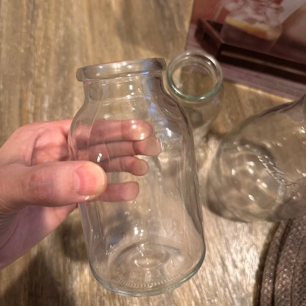 Morsela Glass Carafe Milk Bottles Tray Set 6 Piece Drinkware Beverage Serving‎